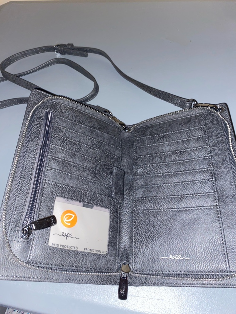 ESPE Crossbody with Lavender Floral Front Pocket - Light Blue & Black - Picture 7 of 9